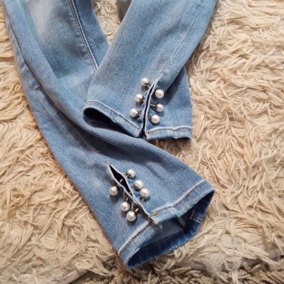 White House Black Market Beaded Ankle Sz 4 Women's Mid Rise Skinny Crop Jeans - Picture 2 of 5